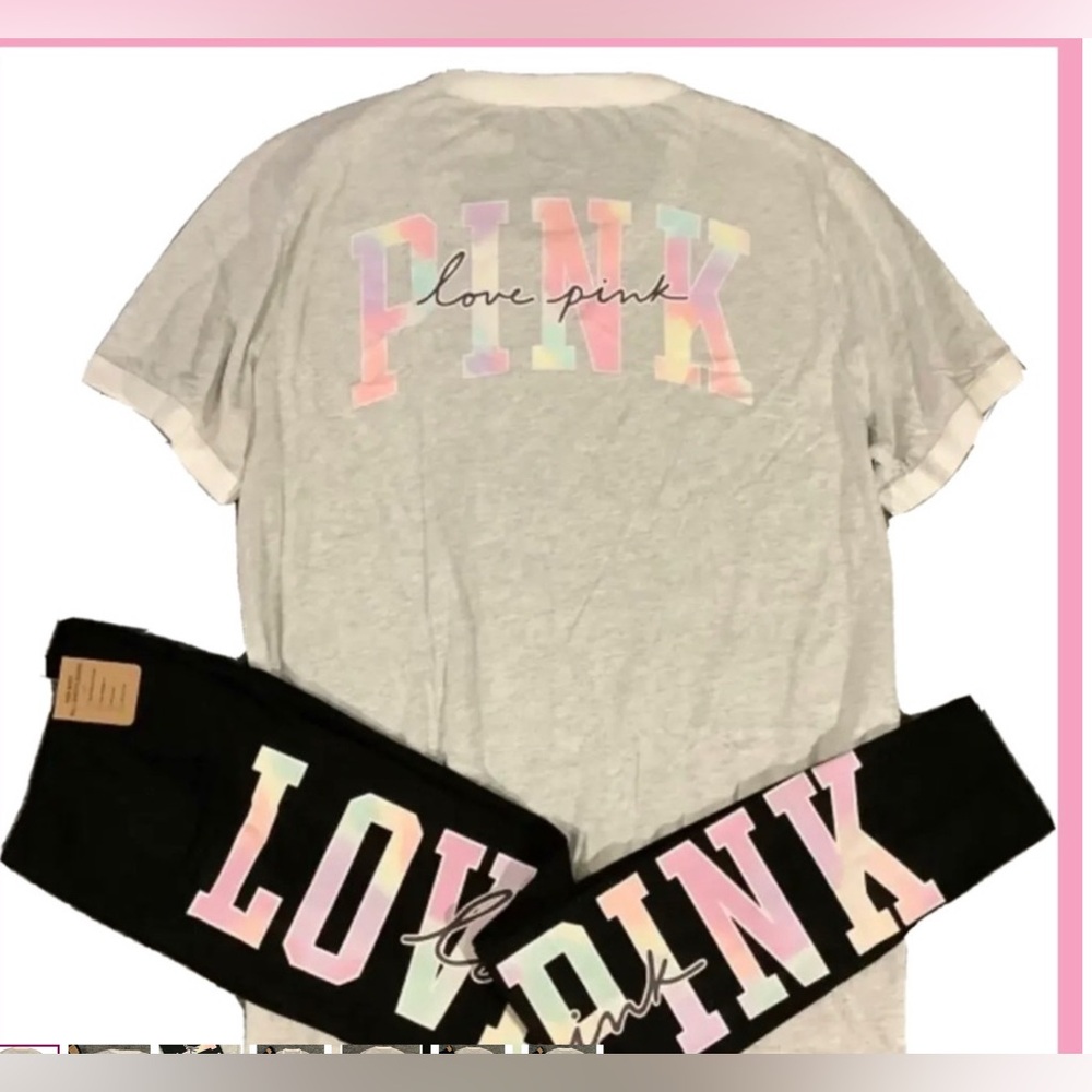 Victoria's Secret PINK TYE DYE TEE SHIRT & LEGGINGS OR SHORTS NEW 2PC SET